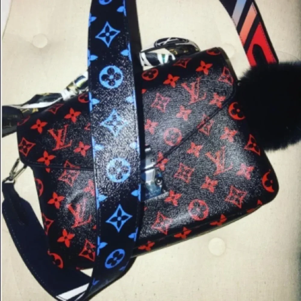 Louis Vuitton Bag Strap Black/Blue Race Collection Shoulder Bandouliere Monogram